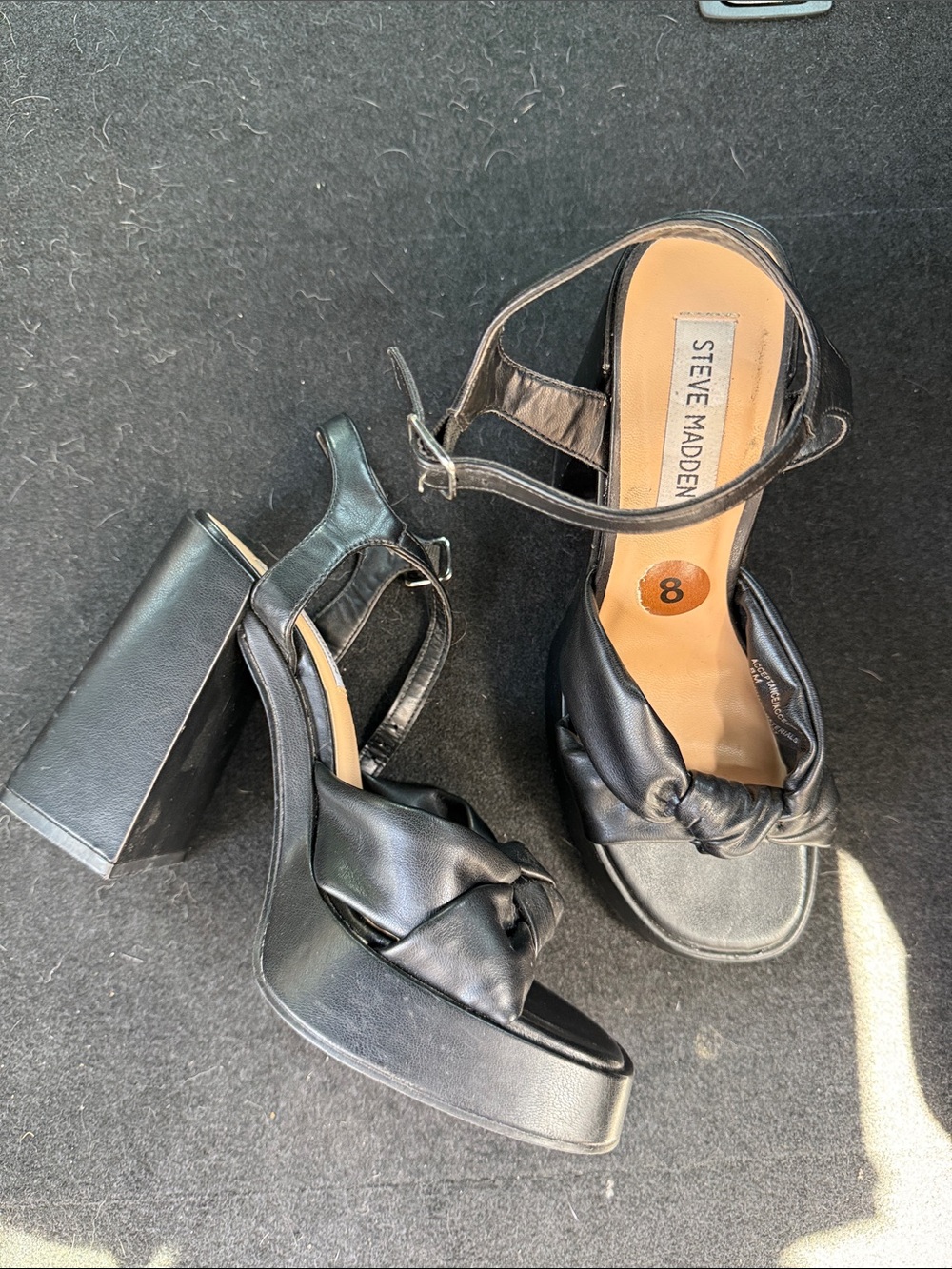 Steve Madden Black Knot-Front Platform Sandals with Ankle Strap